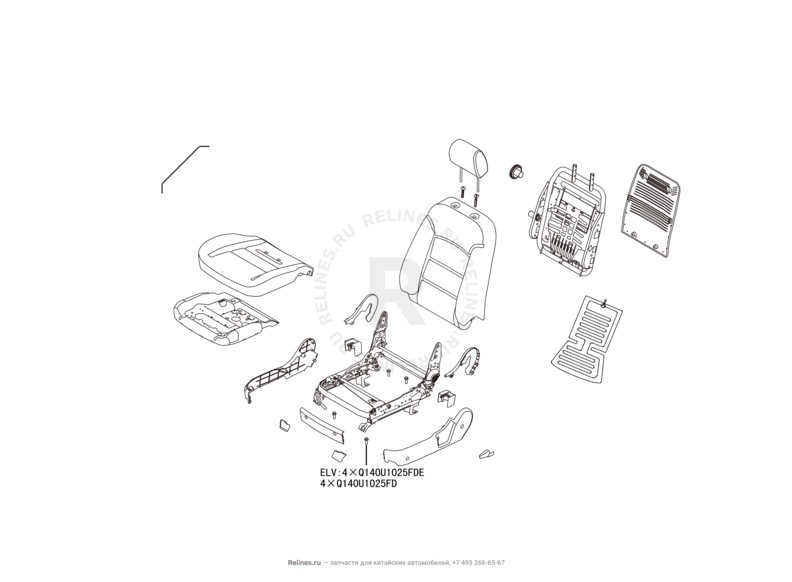 Запчасти Great Wall Hover H5 Поколение I (2010) 2.0л, дизель, 4x4, МКПП — Сиденье переднее левое, механизмы регулировки и ремень безопасности (2) — схема