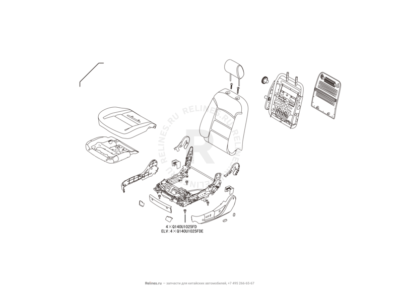 Запчасти Great Wall Hover H3 Поколение I (2010) 2.0л, 4×4 — Сиденье переднее левое, механизмы регулировки и ремень безопасности (6) — схема