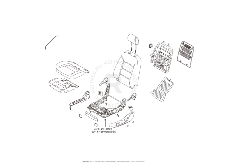 Запчасти Great Wall Hover H3 Поколение I (2010) 2.0л, 4×4 — Сиденье переднее левое, механизмы регулировки и ремень безопасности (7) — схема