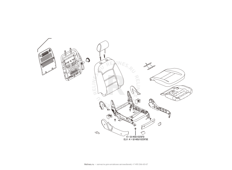 Запчасти Great Wall Hover H3 Поколение I (2010) 2.0л, 4×4 — Сиденье переднее правое и механизмы регулировки (2) — схема