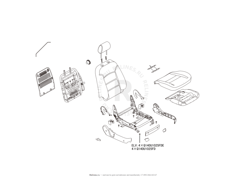 Запчасти Great Wall Hover H3 Поколение I (2010) 2.0л, 4×4 — Сиденье переднее правое и механизмы регулировки (4) — схема