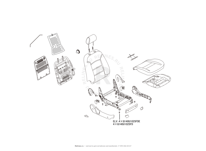 Запчасти Great Wall Hover H3 Поколение I (2010) 2.4л, 4×4 — Сиденье переднее правое и механизмы регулировки (3) — схема