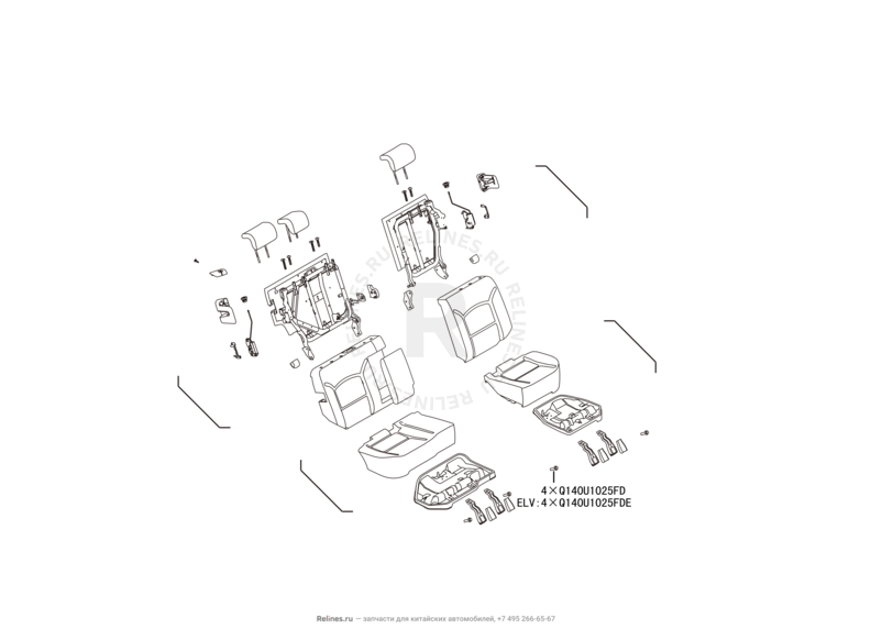 Запчасти Great Wall Hover H5 Поколение I (2010) 2.0л, дизель, 4x4, АКПП — Заднее сиденье (2) — схема