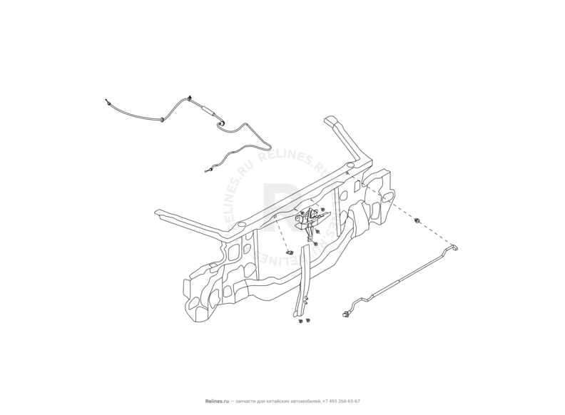 Запчасти Great Wall Hover H5 Поколение I (2010) 2.0л, дизель, 4x4, АКПП — Рамка, кронштейны радиатора, замок капота и его составляющие — схема