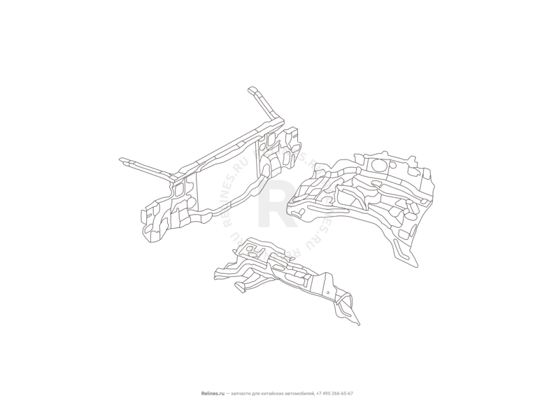 Запчасти Great Wall Hover H5 Поколение I (2010) 2.4л, бензин, 4x4, МКПП — Рамка радиатора и брызговики моторного отсека — схема