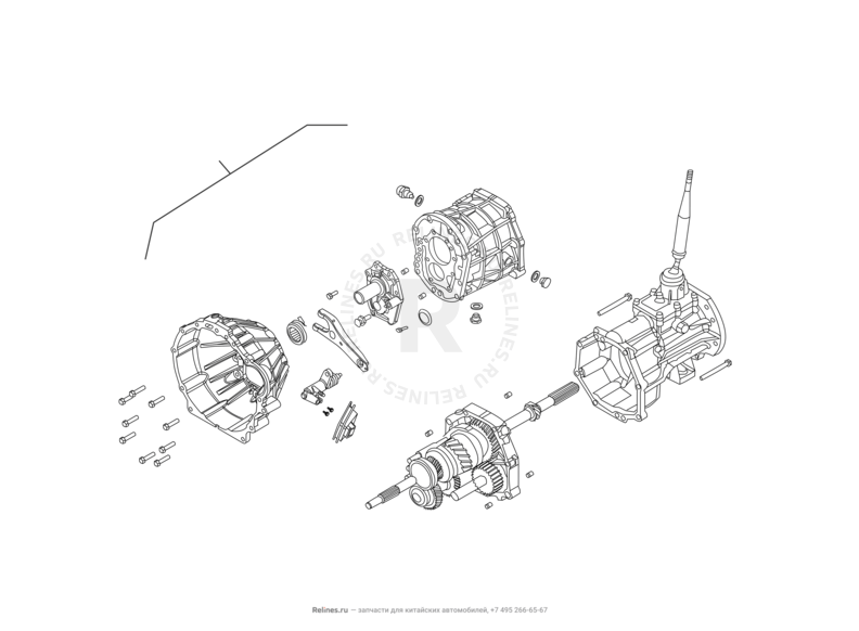 Запчасти Great Wall Hover H3 Поколение I (2010) 2.0л, 4×4 — Трансмиссия (коробка переключения передач, КПП) (1) — схема