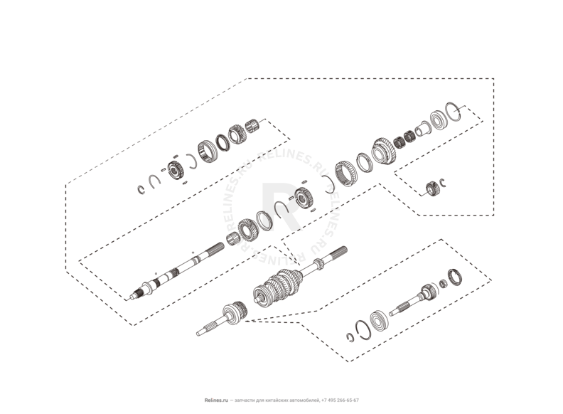 Запчасти Great Wall Hover H3 Поколение I (2010) 2.4л, 4×4 — Трансмиссия (коробка переключения передач, КПП) (1) — схема