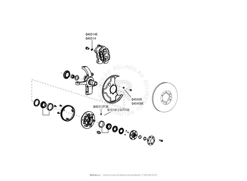 Запчасти Great Wall Hover H5 Поколение I (2010) 2.4л, бензин, 4x4, МКПП — Поворотный кулак, ступица, тормозной диск — схема