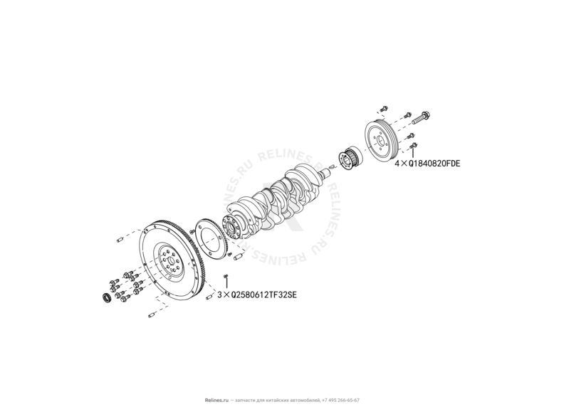 Запчасти Great Wall Hover H5 Поколение I (2010) 2.0л, дизель, 4x4, МКПП — Коленчатый вал, шкив и маховик — схема