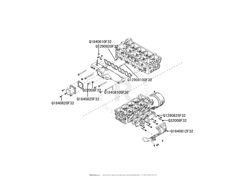Запчасти Great Wall Hover H5 Поколение I (2010) 2.0л, дизель, 4x4, МКПП — Впускной и выпускной коллекторы, прокладки — схема