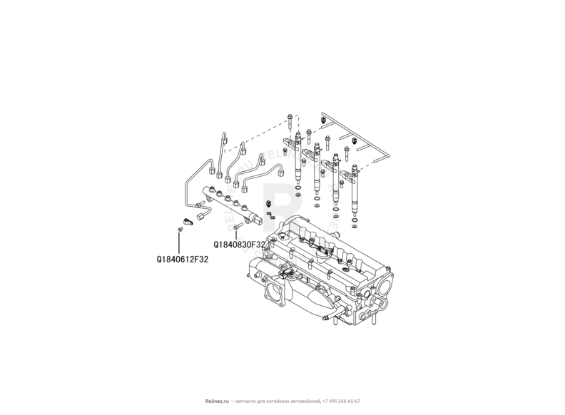 Рампа, форсунка и трубки форсунки топливные Great Wall Hover H5 — схема