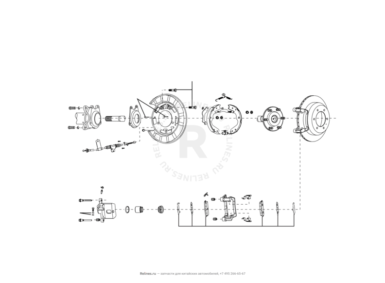Запчасти Great Wall Hover H3 Поколение I — рестайлинг (2014) 2.0л, турбо, 4×4 — Задний тормоз — схема