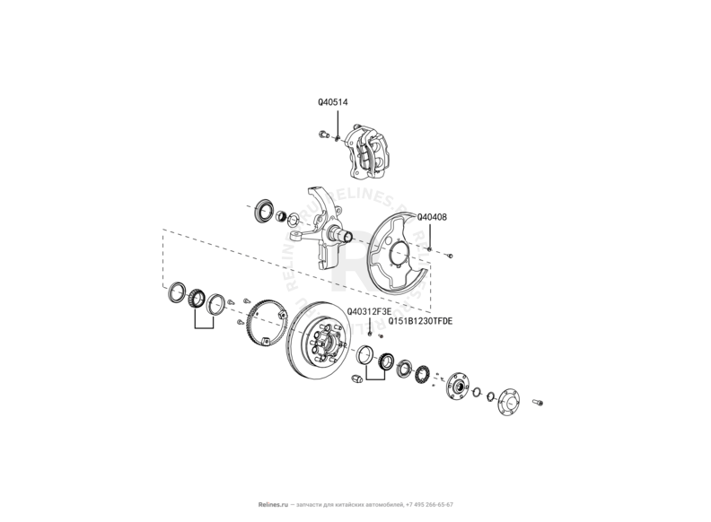 Поворотный кулак, ступица, тормозной диск Great Wall Hover H5 — схема