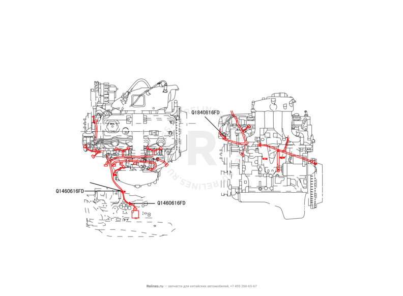 Запчасти Great Wall Hover H3 Поколение I (2010) 2.0л, 4×4 — Проводка двигателя — схема