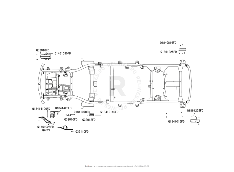 Запчасти Great Wall Hover H3 Поколение I (2010) 2.0л, 4×4 — Рама, усилитель рамы — схема