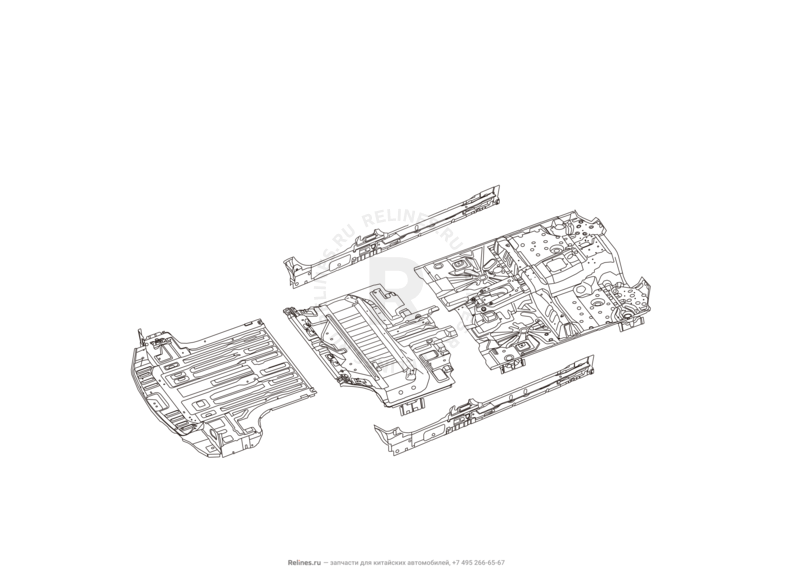 Запчасти Great Wall Hover H3 Поколение I (2010) 2.0л, 4×4 — Усилители порогов и панель пола — схема