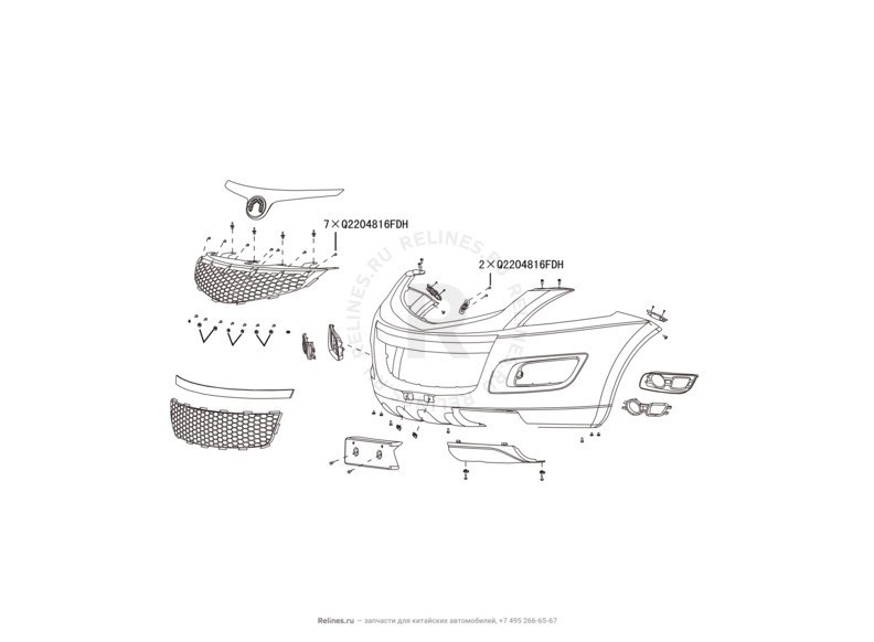 Запчасти Great Wall Hover H5 Поколение I (2010) 2.4л, бензин, 4x4, МКПП — Передний бампер (3) — схема