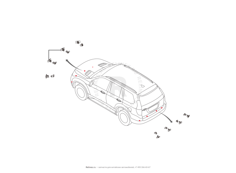 Запчасти Haval H9 Поколение I (2014) Бензин — Камера заднего вида и датчики парковки (парктроники) — схема