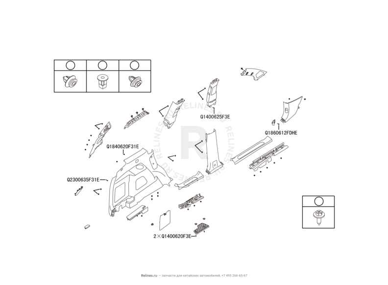 Запчасти Haval H9 Поколение I (2014) Бензин — Обшивка стоек и накладки порогов (1) — схема