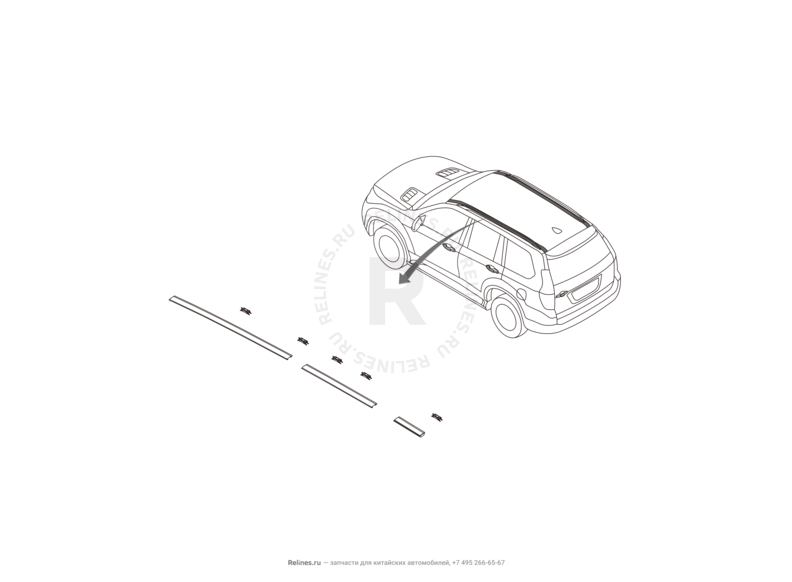 Запчасти Haval H9 Поколение I (2014) Бензин — Обшивка, комплектующие, молдинги и рейлинги крыши — схема