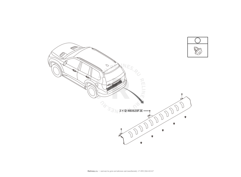Запчасти Haval H9 Поколение I (2014) Бензин — Шторка и накладка порога багажника (1) — схема