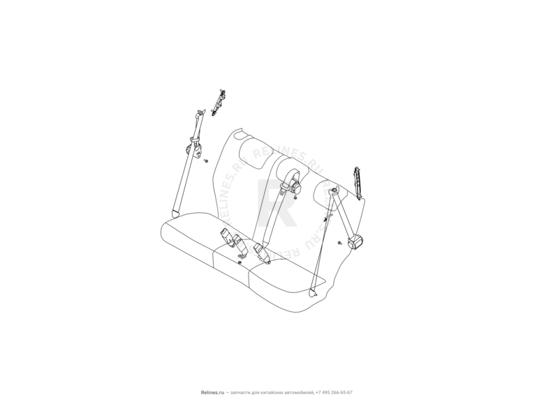 Запчасти Haval H9 Поколение I (2014) Бензин — Ремни и замки ремней безопасности среднего ряда сидений (1) — схема