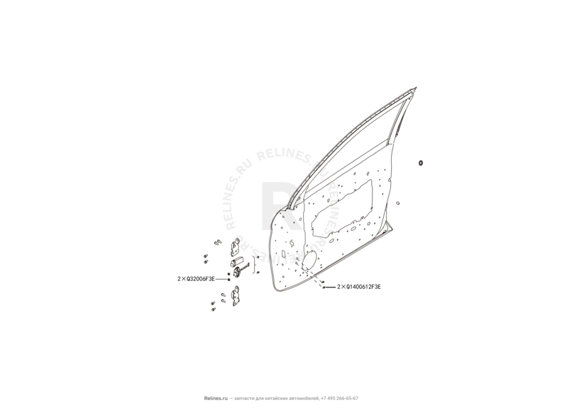 Запчасти Haval H9 Поколение I (2014) Бензин — Двери передние и их комплектующие (уплотнители, молдинги, петли, стекла и зеркала) — схема