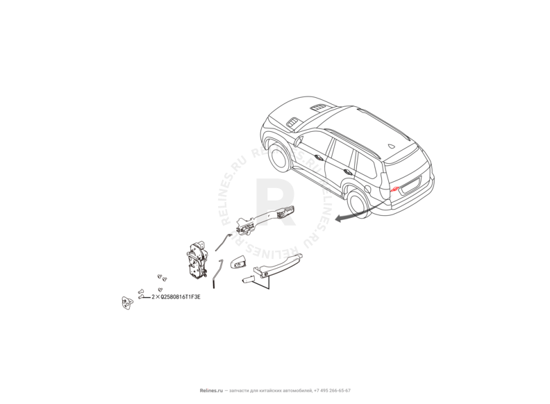 Ручки и замки 5-й двери (багажника) Haval H9 — схема