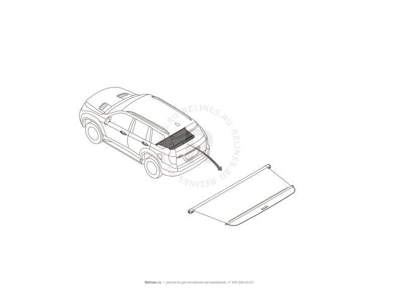 Запчасти Haval H9 Поколение I (2014) Бензин — Кронштейн панели крыши, поручни и шторка грузового отсека (1) — схема
