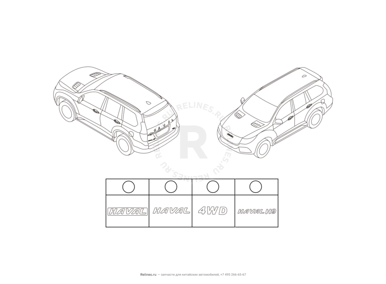 Запчасти Haval H9 Поколение I (2014) Бензин — Эмблемы, молдинги и надписи на крыло (2) — схема