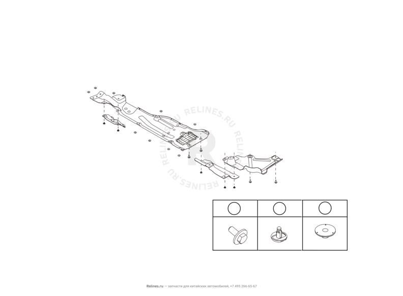 Запчасти Haval H8 Поколение I (2013) 4x2 — Брызговики, пистоны, заглушки, скобы — схема