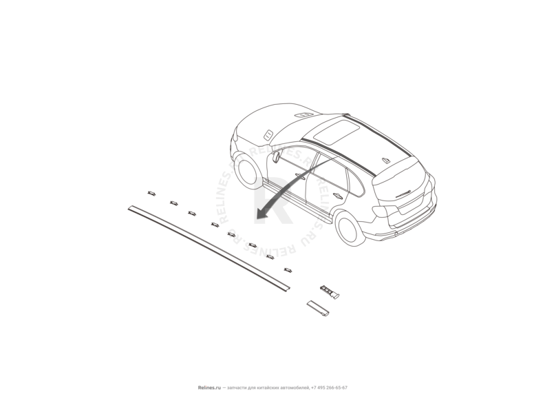 Запчасти Haval H8 Поколение I (2013) 4x2 — Обшивка, комплектующие, молдинги и рейлинги крыши — схема
