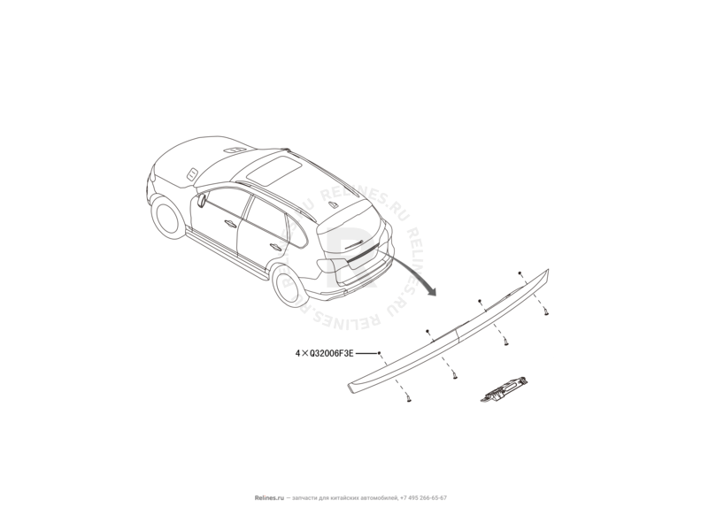 Запчасти Haval H8 Поколение I (2013) 4x4 — Рамка крепления заднего номерного знака и элементы внешней отделки двери задка — схема