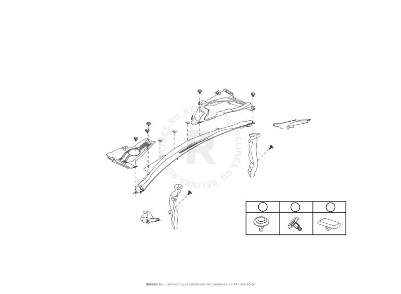 Запчасти Haval H8 Поколение I (2013) 4x2 — Панель дефлектора, накладка панели стеклоочистителя и накладка вентиляционная передняя — схема