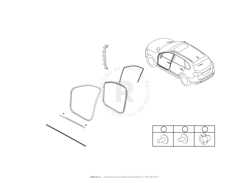 Запчасти Haval H8 Поколение I (2013) 4x2 — Уплотнители и молдинги передних дверей (1) — схема