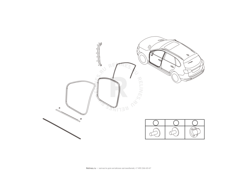 Запчасти Haval H8 Поколение I (2013) 4x4 — Уплотнители и молдинги передних дверей (2) — схема