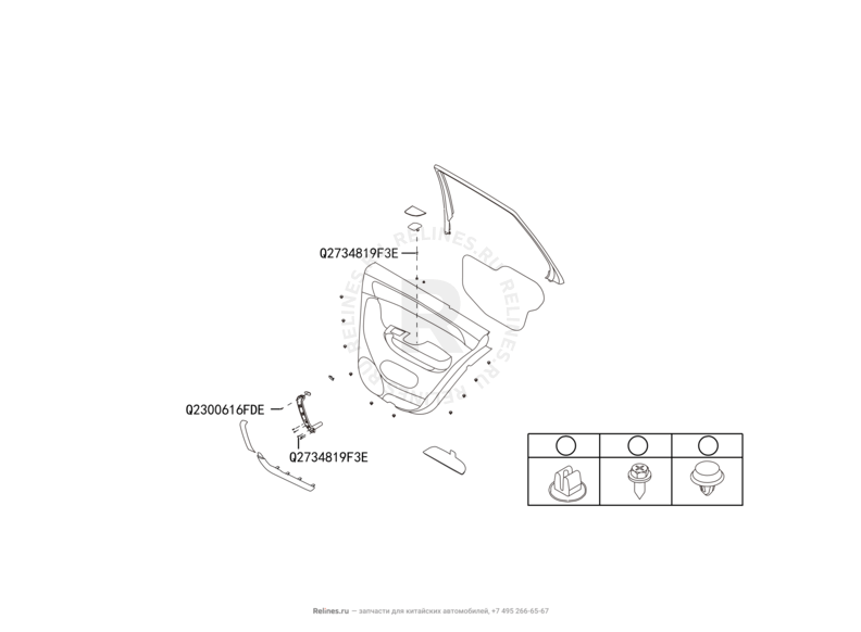 Запчасти Haval H8 Поколение I (2013) 4x2 — Обшивка и комплектующие задних дверей (3) — схема