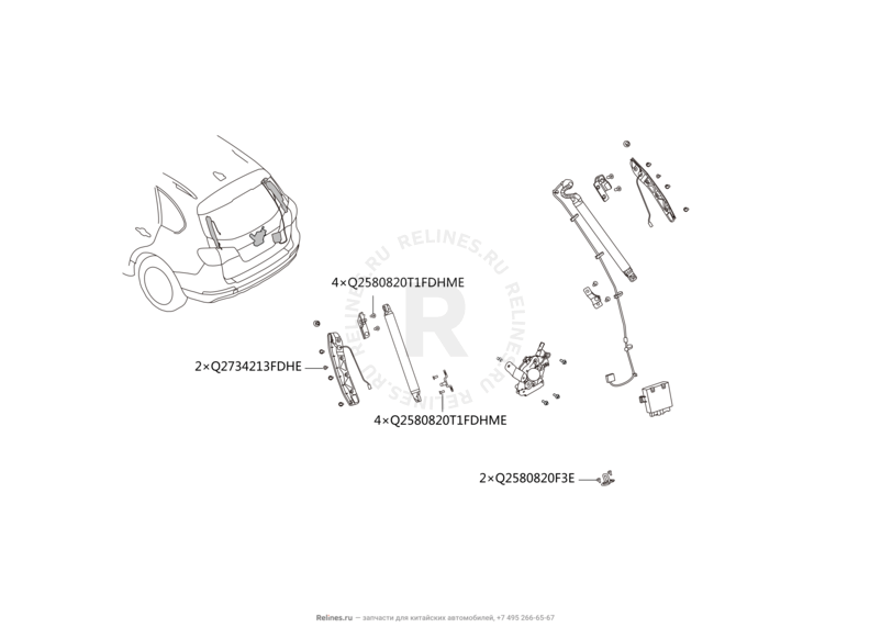 Запчасти Haval H8 Поколение I (2013) 4x4 — Ручки и замки 5-й двери (багажника) (2) — схема