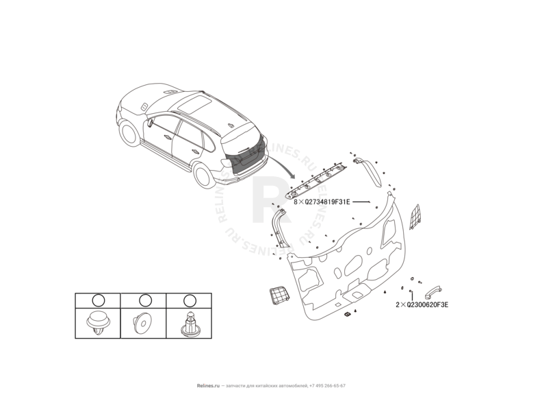 Запчасти Haval H8 Поколение I (2013) 4x2 — Обшивка и комплектующие 5-й двери (багажника) (3) — схема