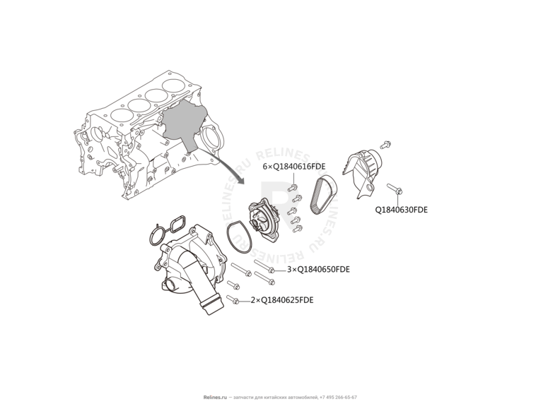 Запчасти Haval H6 Coupe Поколение I (2015) 2.0л, 4x2, МКПП — Водяной насос (помпа) — схема