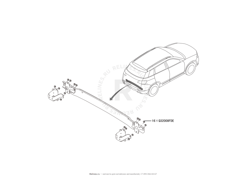 Запчасти Haval H6 Coupe Поколение I (2015) 2.0л, 4x2, МКПП — Усилитель заднего бампера — схема