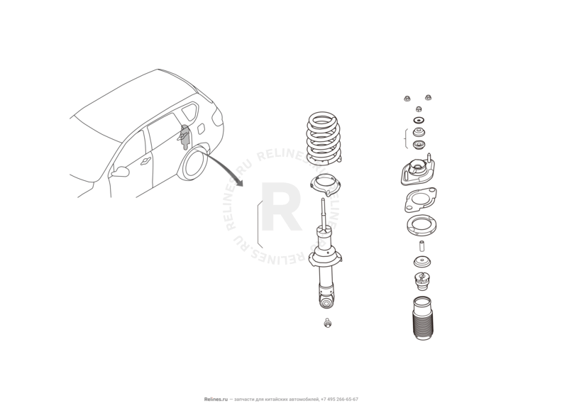 Запчасти Haval H6 Coupe Поколение I (2015) 2.0л, 4x4, МКПП — Задние амортизаторы — схема