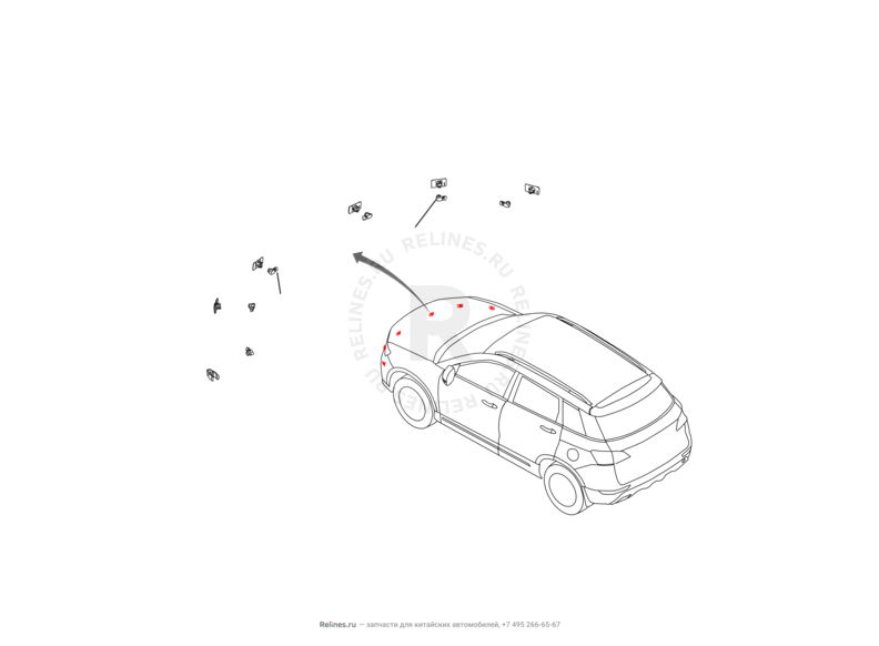 Запчасти Haval H6 Coupe Поколение I (2015) 2.0л, 4x4, МКПП — Камера заднего вида и датчики парковки (парктроники) (1) — схема