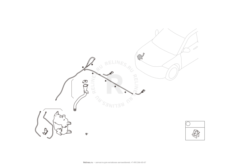 Запчасти Haval H6 Coupe Поколение I (2015) 2.0л, 4x4, МКПП — Стеклоомыватели и их составляющие (насос, бачок, форсунка, трубки и прокладки) — схема