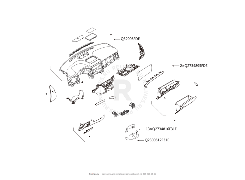 Запчасти Haval H6 Coupe Поколение I (2015) 2.0л, 4x2, МКПП — Передняя панель (торпедо) (1) — схема