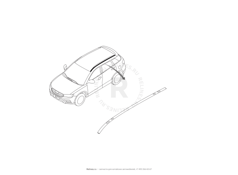 Запчасти Haval H6 Coupe Поколение I (2015) 2.0л, 4x4, МКПП — Обшивка, комплектующие, молдинги и рейлинги крыши — схема