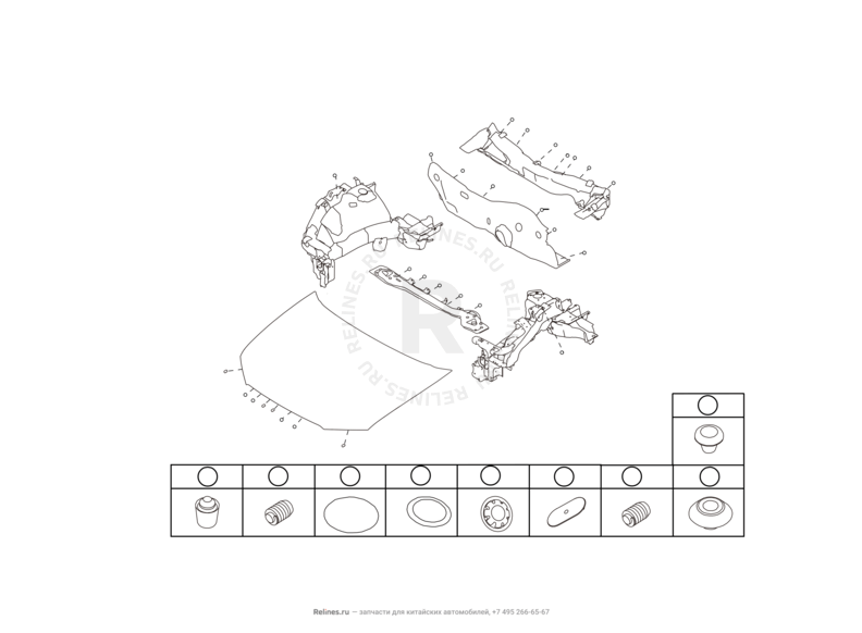 Запчасти Haval H6 Coupe Поколение I (2015) 2.0л, 4x2, МКПП — Отбойники и уплотнители капота — схема