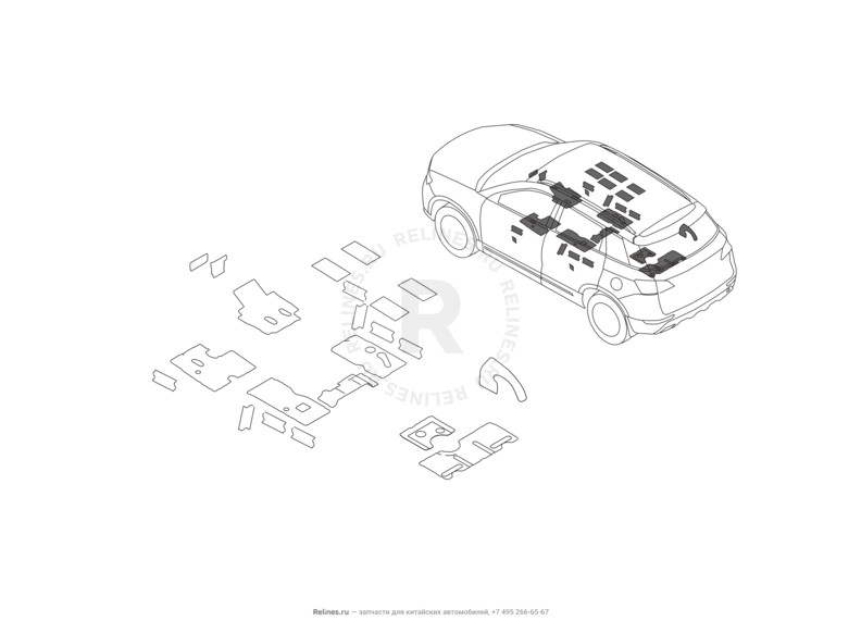 Запчасти Haval H6 Coupe Поколение I (2015) 2.0л, 4x2, АКПП — Теплоизоляция и шумоизоляция капота (2) — схема