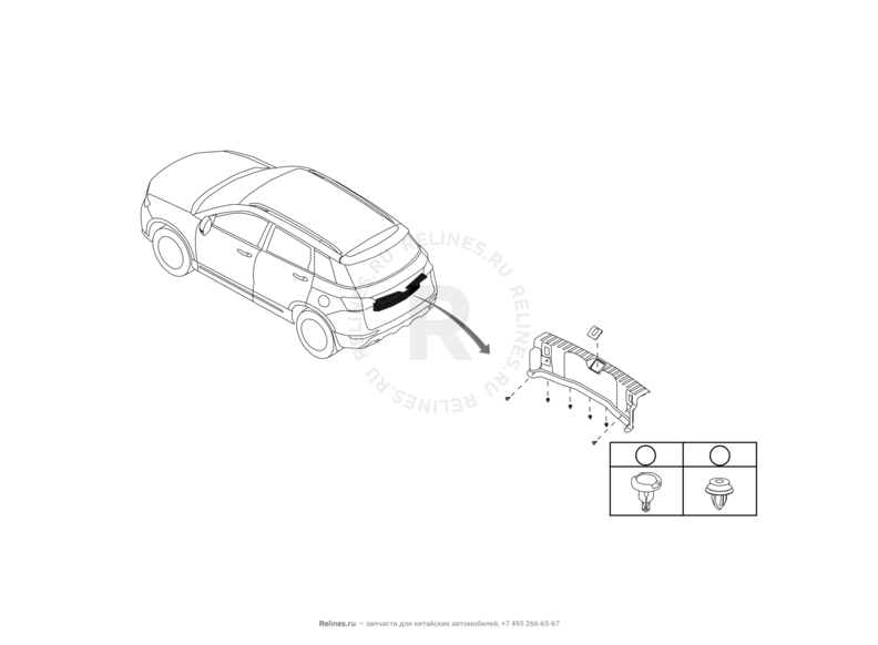 Запчасти Haval H6 Coupe Поколение I (2015) 2.0л, 4x2, АКПП — Шторка и накладка порога багажника (2) — схема