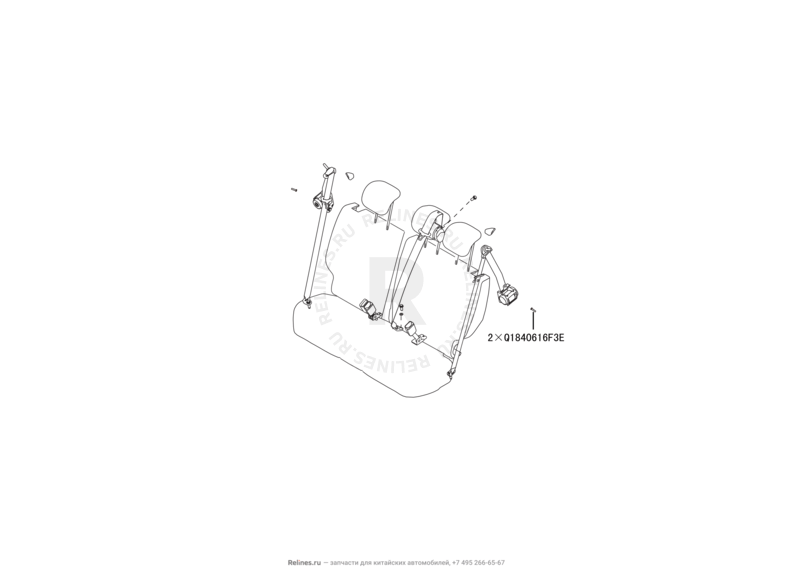 Запчасти Haval H6 Coupe Поколение I (2015) 2.0л, 4x2, МКПП — Ремни и замки безопасности задних сидений (1) — схема